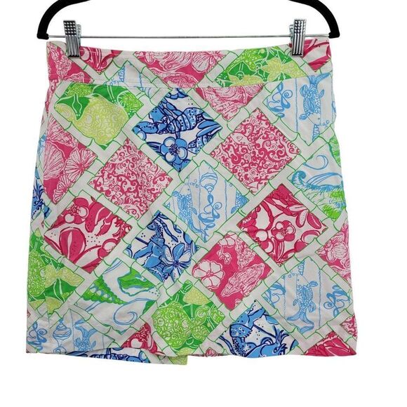 Lilly Pulitzer Jubilee Skirt 12 Multicolor Patch Print A-line Mini Vibrant Fish - Picture 1 of 12